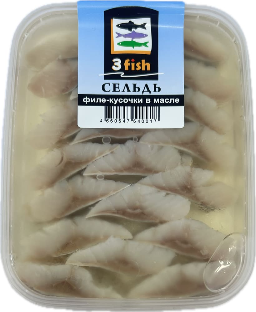 Сельдь филе-кусочки в масле, 150г