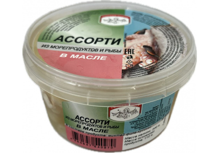 Ассорти из&nbsp;морепродуктов и&nbsp;рыбы (минтай) в&nbsp;масле, 200г
