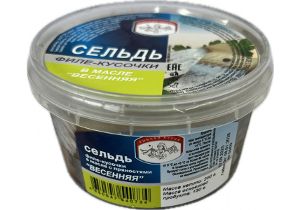 Сельдь филе-кусочки в&nbsp;масле «Весенняя», 200г